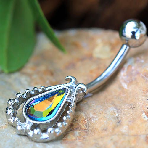 316L Stainless Steel Teardrop Vitrail Medium Flower Navel Ring - Beau’s store