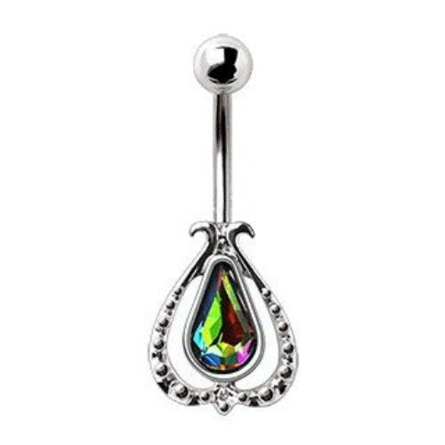 316L Stainless Steel Teardrop Vitrail Medium Flower Navel Ring - Beau’s store