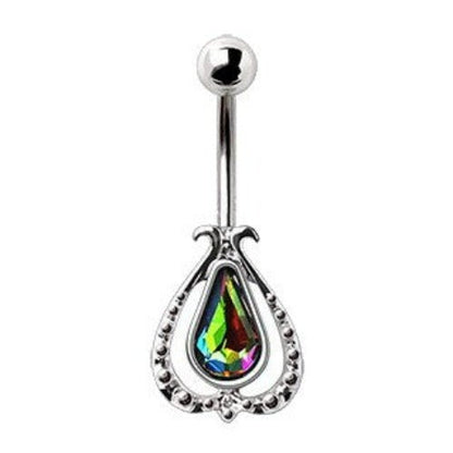 316L Stainless Steel Teardrop Vitrail Medium Flower Navel Ring - Beau’s store