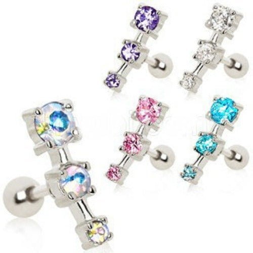 316L Surgical Steel Triple CZ Droplet Cartilage Earring - Beau’s store