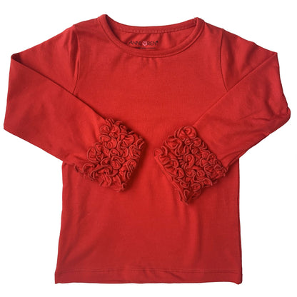 AnnLoren Baby Girls Boutique Long Sleeve Red Ruffle Layering T-shirt - Beau’s store