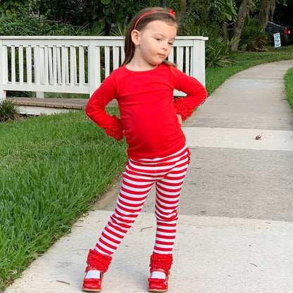 AnnLoren Baby Girls Boutique Long Sleeve Red Ruffle Layering T-shirt - Beau’s store