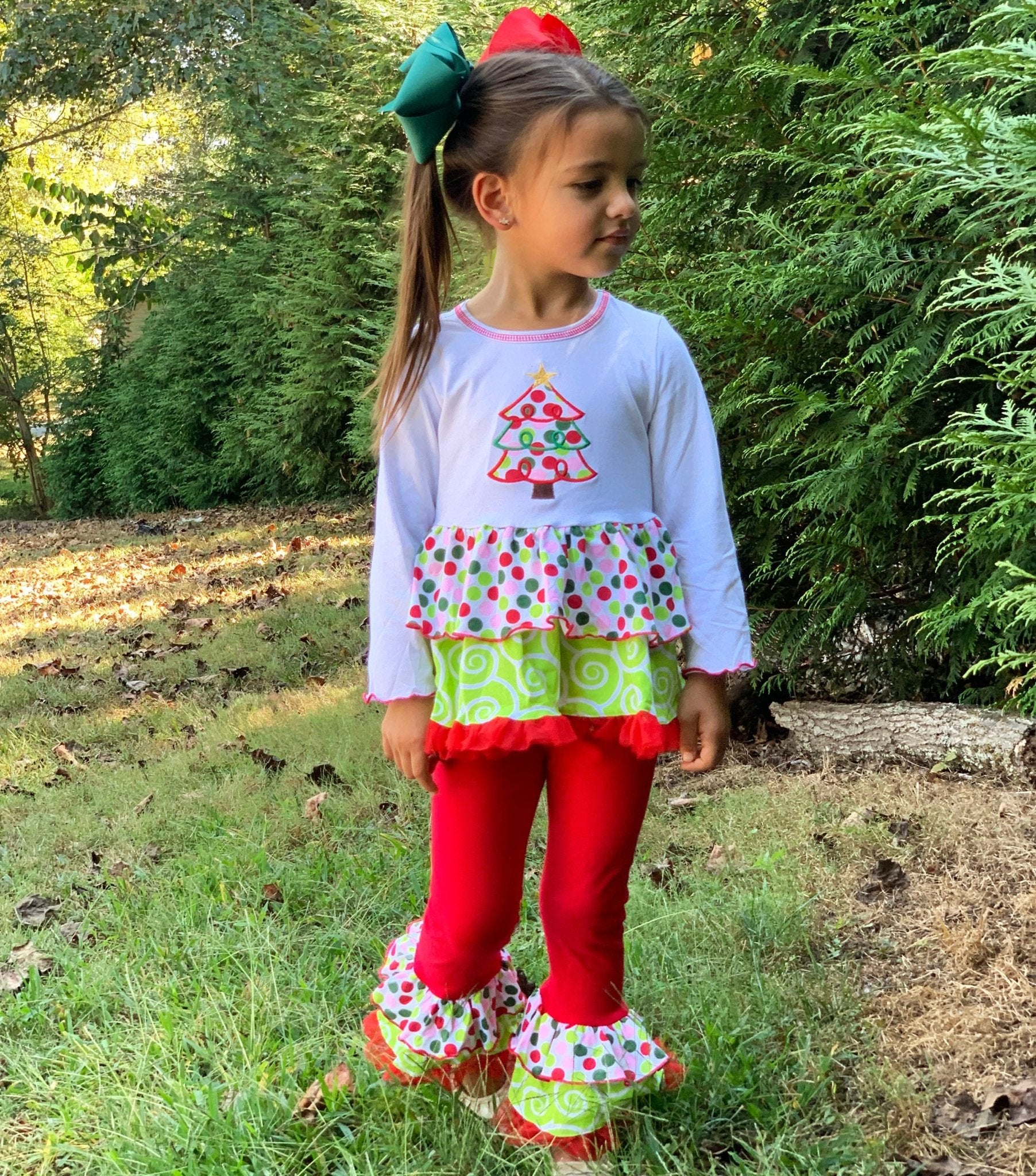 AnnLoren Girls Boutique Polka Dot & Swirl Christmas Tree Clothing Set - Beau’s store