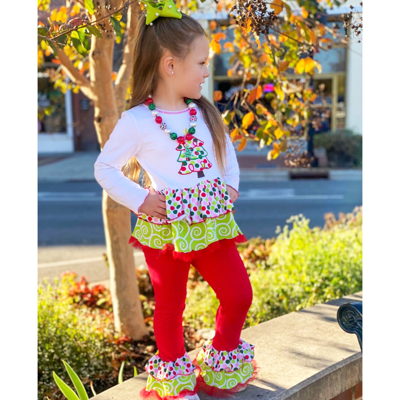 AnnLoren Girls Boutique Polka Dot & Swirl Christmas Tree Clothing Set - Beau’s store