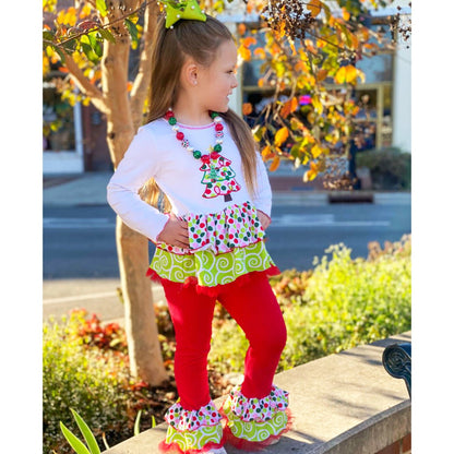 AnnLoren Girls Boutique Polka Dot & Swirl Christmas Tree Clothing Set - Beau’s store