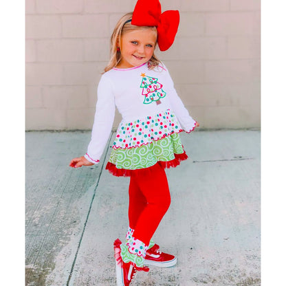 AnnLoren Girls Boutique Polka Dot & Swirl Christmas Tree Clothing Set - Beau’s store
