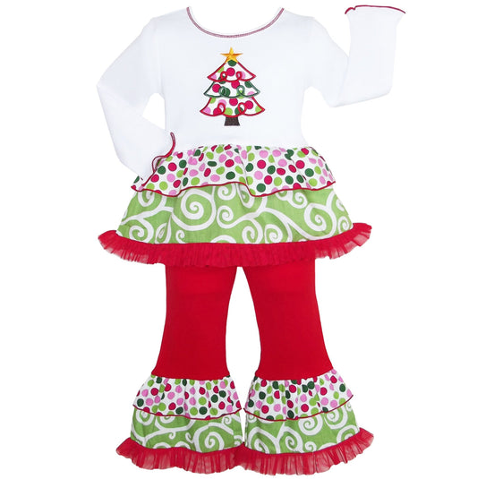 AnnLoren Girls Boutique Polka Dot & Swirl Christmas Tree Clothing Set - Beau’s store