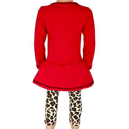 AnnLoren Girls Leopard Heart Holiday Dress Tunic & Leggings Set Outfit - Beau’s store