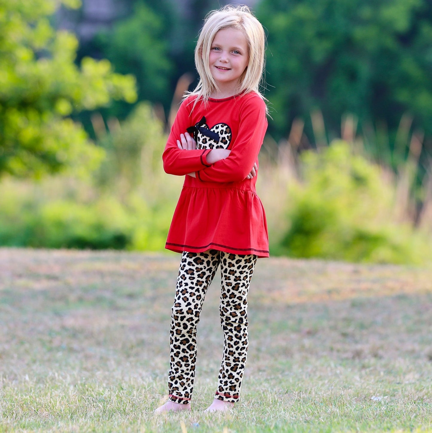 AnnLoren Girls Leopard Heart Holiday Dress Tunic & Leggings Set Outfit - Beau’s store