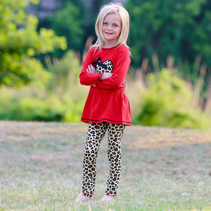 AnnLoren Girls Leopard Heart Holiday Dress Tunic & Leggings Set Outfit - Beau’s store