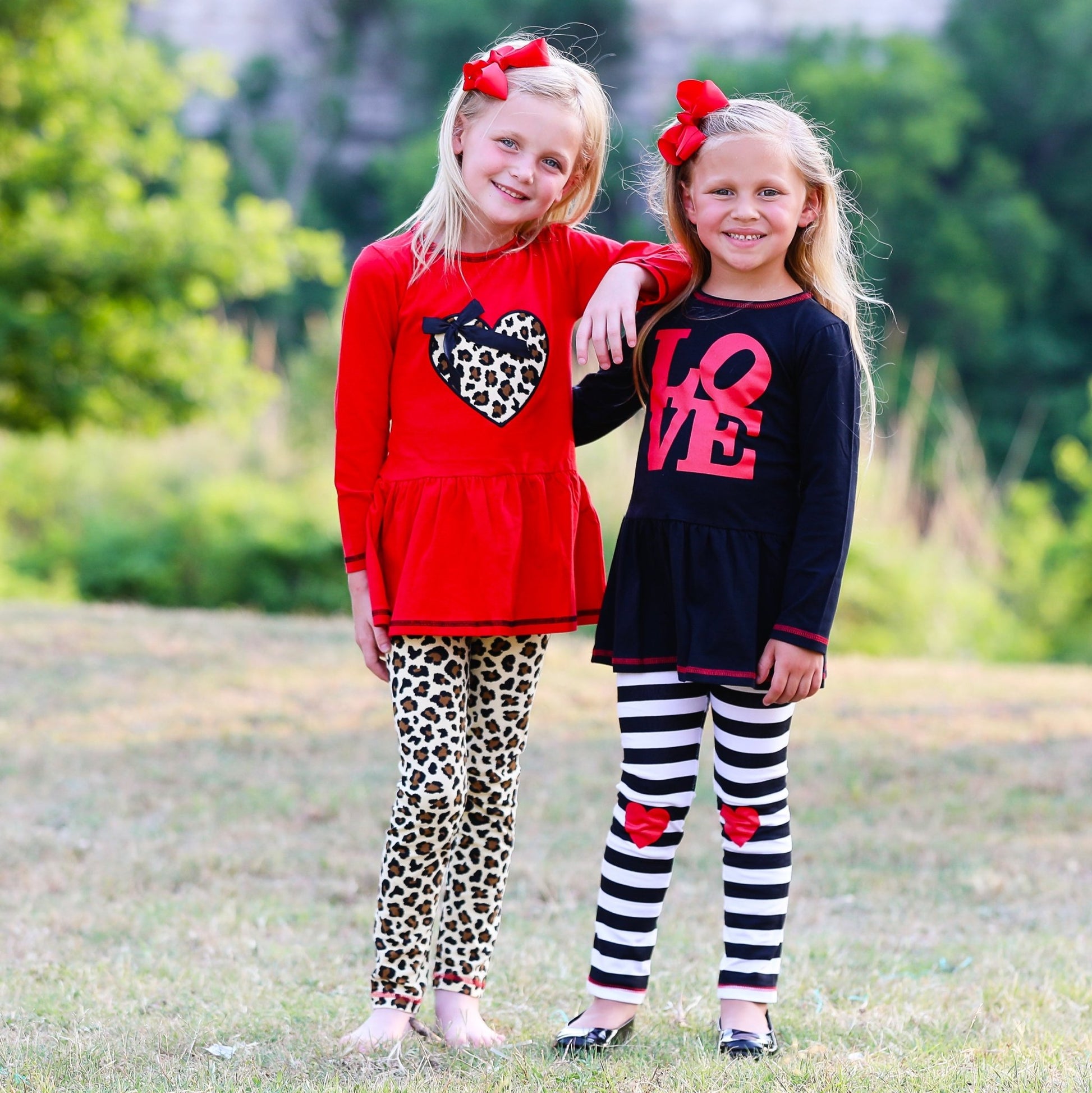 AnnLoren Girls Leopard Heart Holiday Dress Tunic & Leggings Set Outfit - Beau’s store