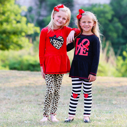 AnnLoren Girls Leopard Heart Holiday Dress Tunic & Leggings Set Outfit - Beau’s store
