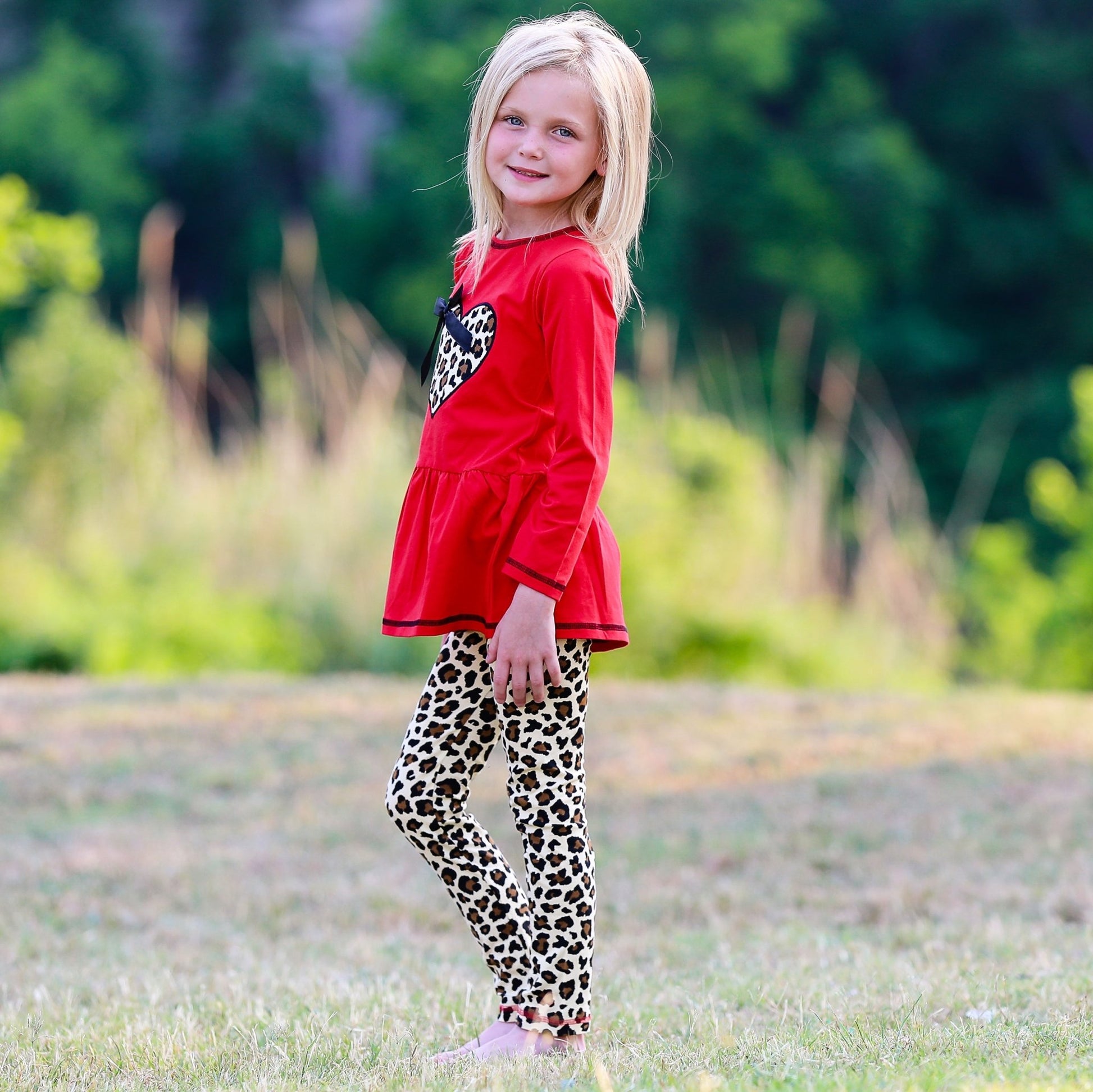 AnnLoren Girls Leopard Heart Holiday Dress Tunic & Leggings Set Outfit - Beau’s store