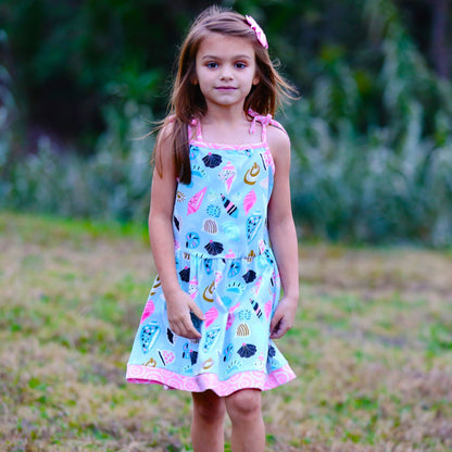 AnnLoren Little & Big Girls Seashells Spaghetti Straps Cotton Knit Summer Beach Dress - Beau’s store
