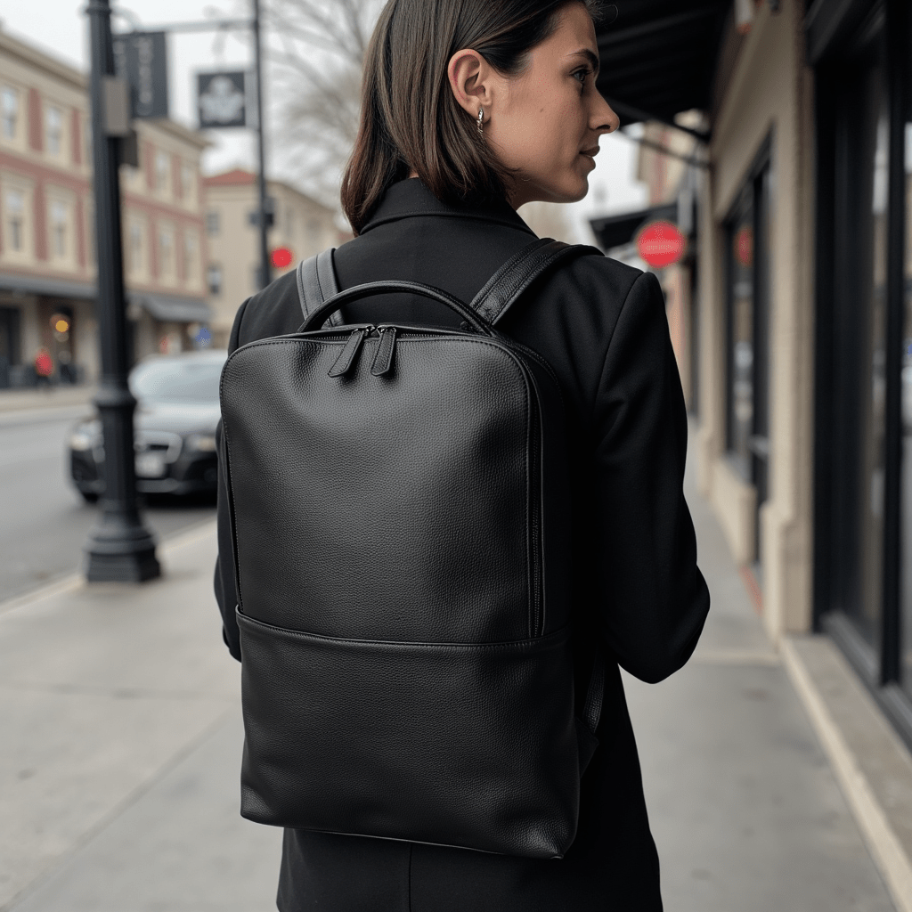 Skald Black Pebbled Leather Backpack | Slim Black Leather Backpack - Beau’s store