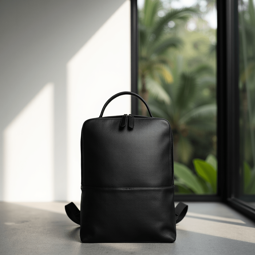 Skald Black Pebbled Leather Backpack | Slim Black Leather Backpack - Beau’s store