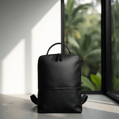 Skald Black Pebbled Leather Backpack | Slim Black Leather Backpack - Beau’s store