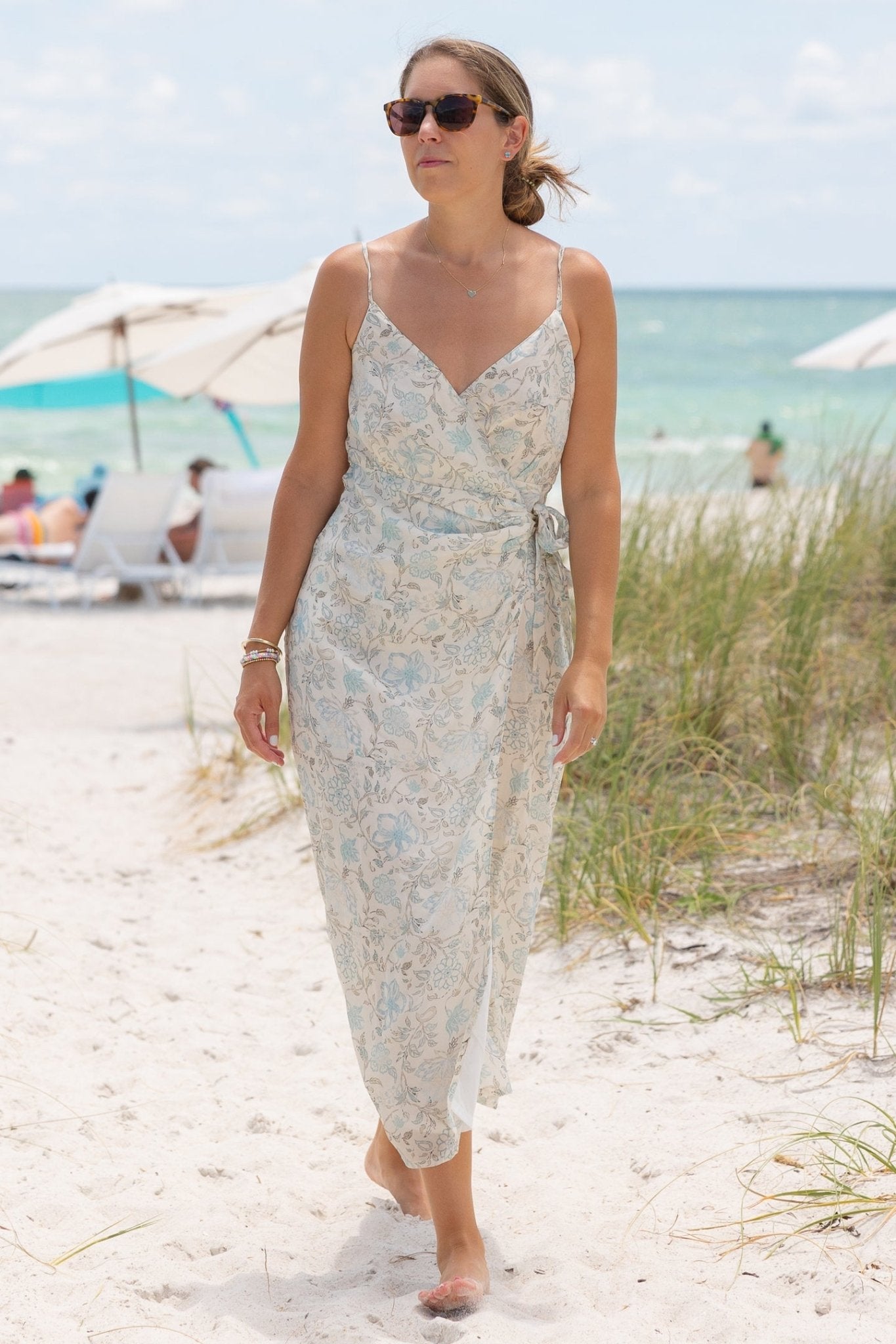 Strappy Wrap Dress in Blue Florals - Beau’s store