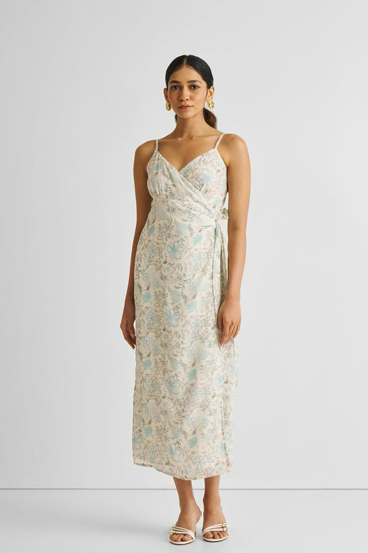 Strappy Wrap Dress in Blue Florals - Beau’s store