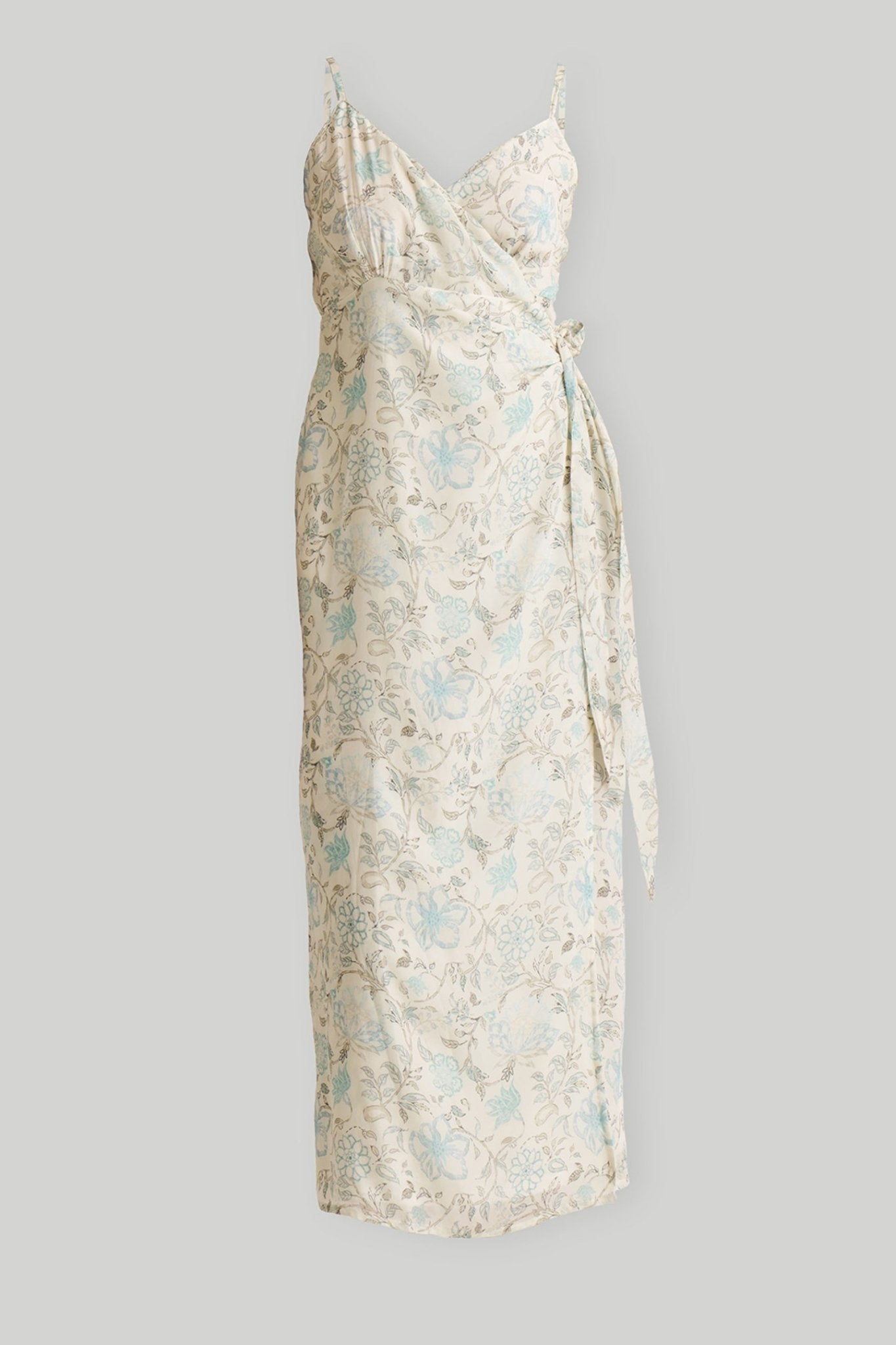 Strappy Wrap Dress in Blue Florals - Beau’s store