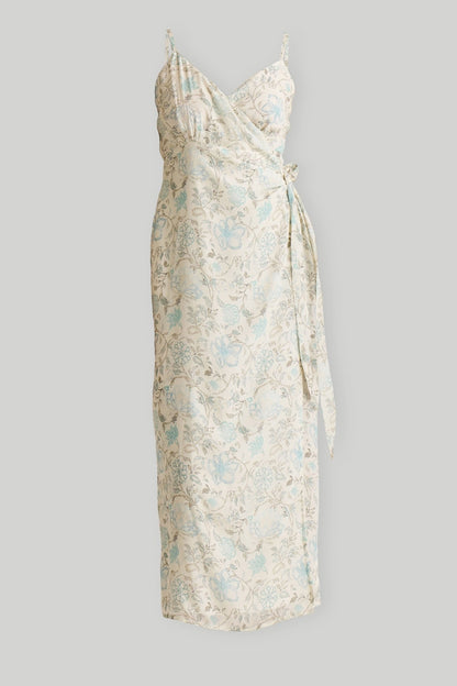 Strappy Wrap Dress in Blue Florals - Beau’s store