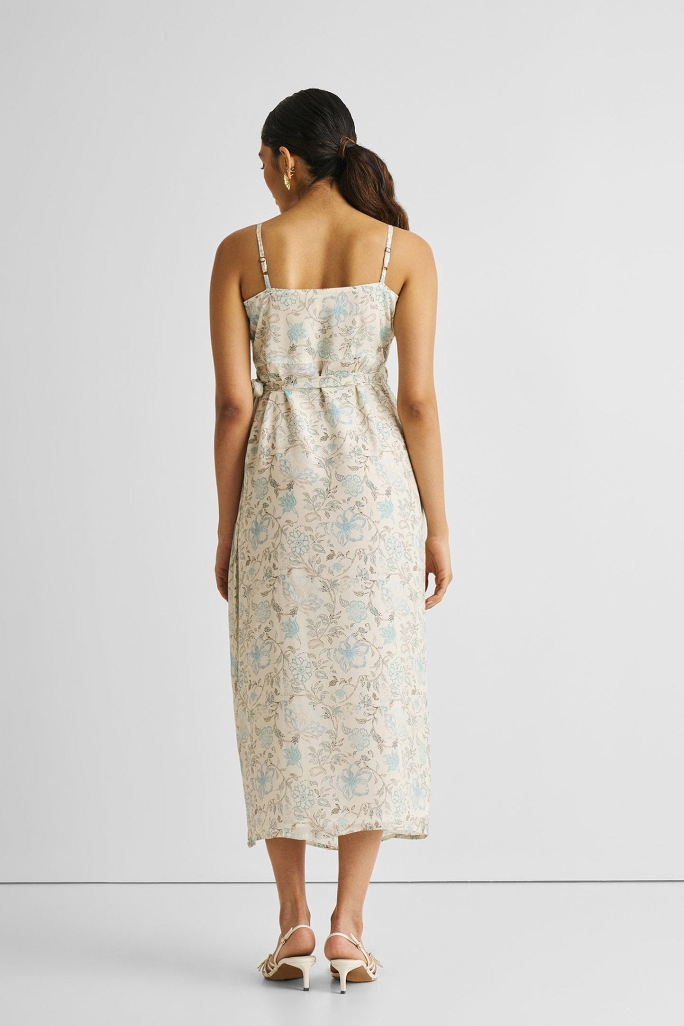 Strappy Wrap Dress in Blue Florals - Beau’s store