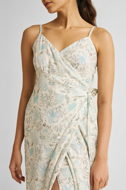 Strappy Wrap Dress in Blue Florals - Beau’s store