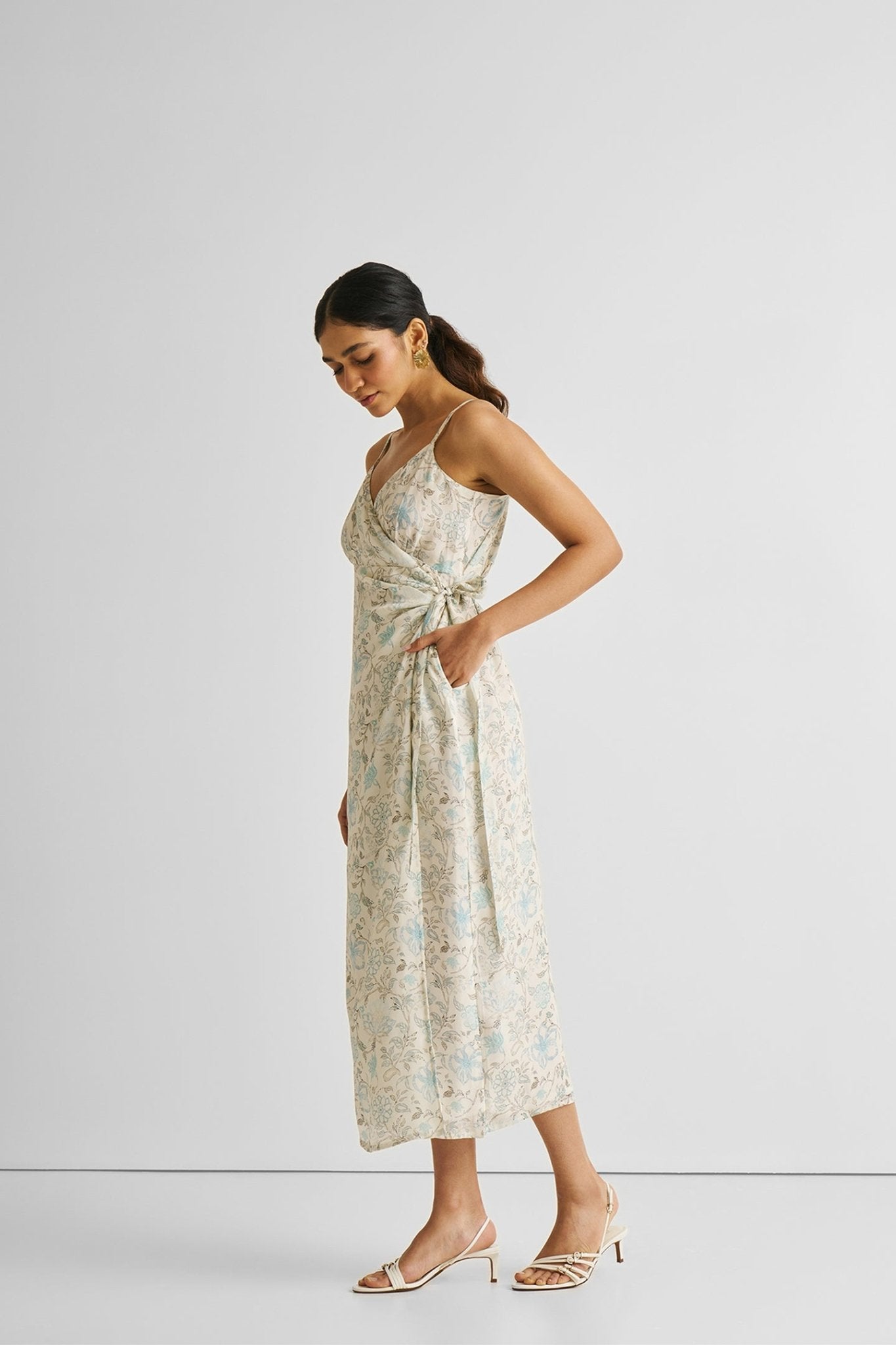 Strappy Wrap Dress in Blue Florals - Beau’s store