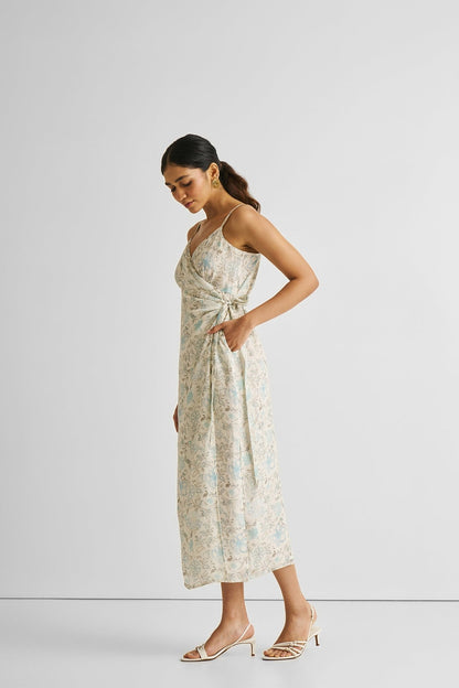 Strappy Wrap Dress in Blue Florals - Beau’s store